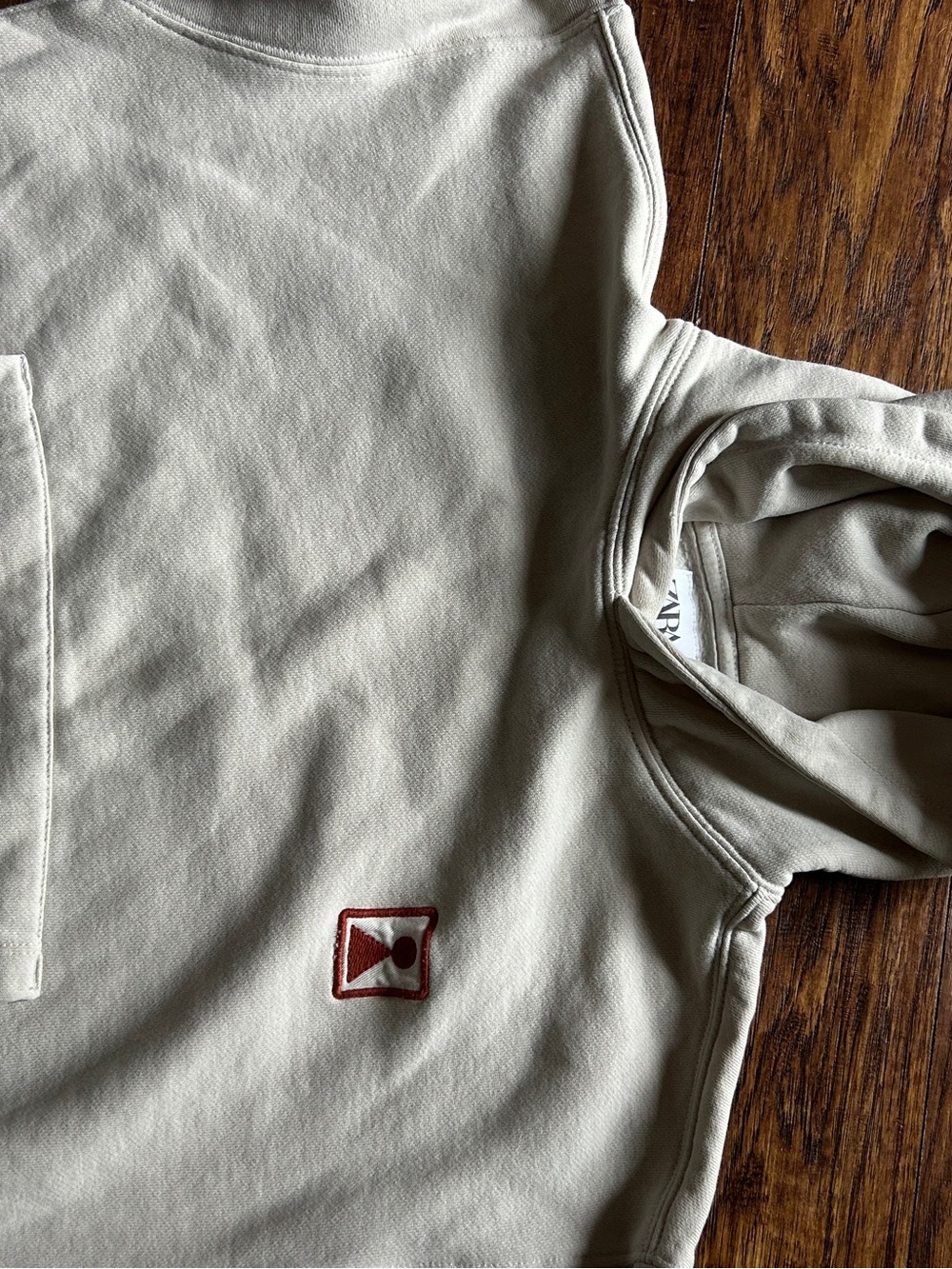 Zara Kids Cream Hoodie with Red Patch Logo